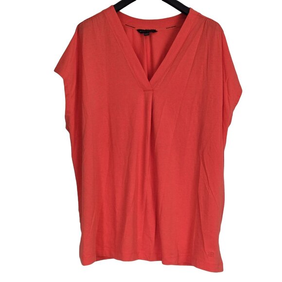 BANANA REPUBLIC Bright Red/Orange V Neck Short Sleeve Top XXL - Picture 1 of 5